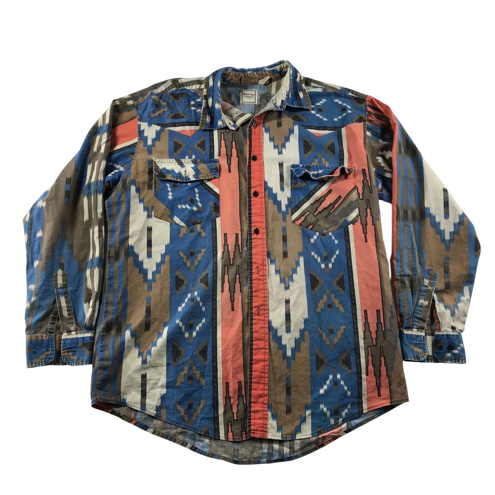 Western Plains Trading Co Mens XL Southwestern Aztec Print Cotton Button Shirt